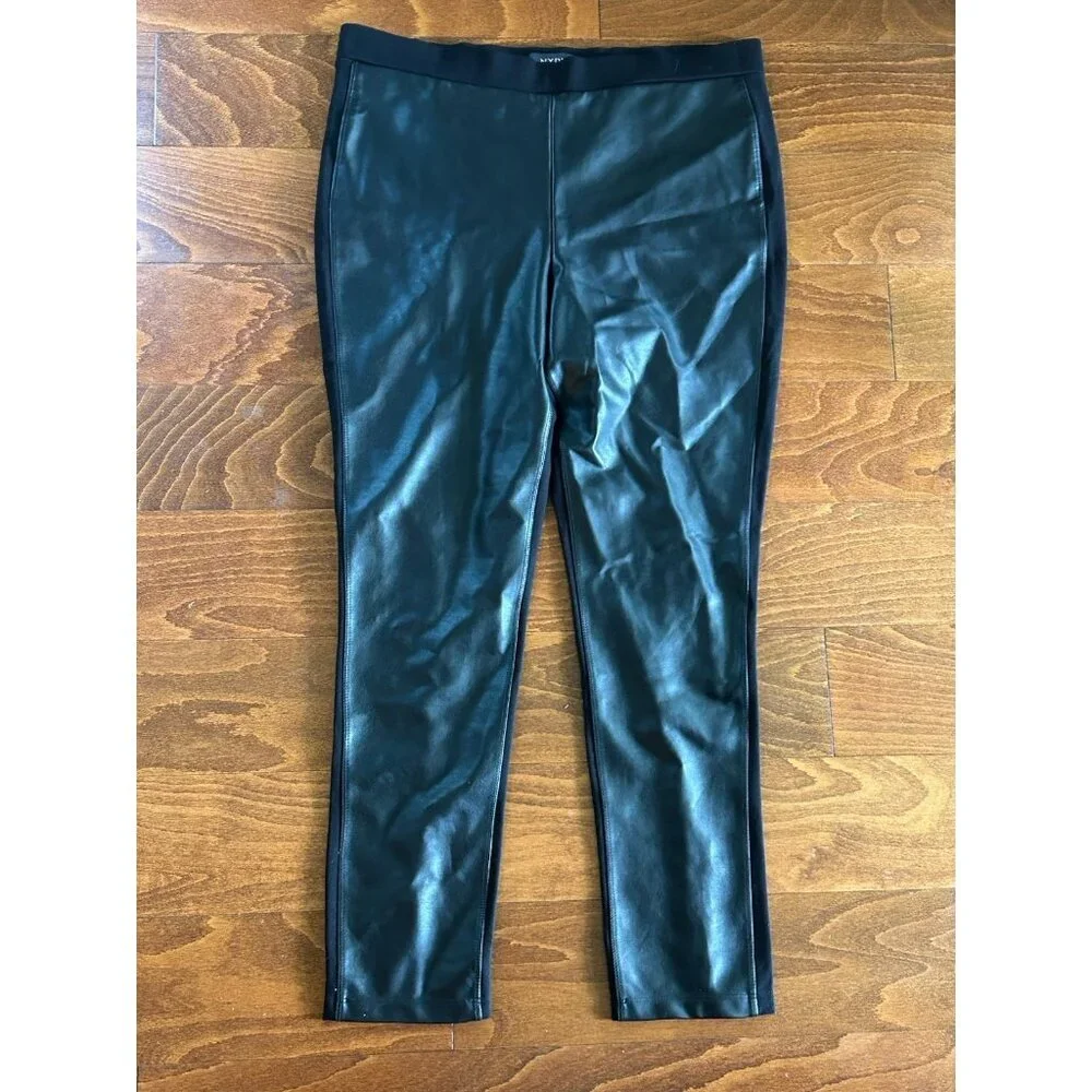 NYDJ Plus Faux Leather Front Leggings Black Pull On Stretch Goth Lift Tuck Sz 14